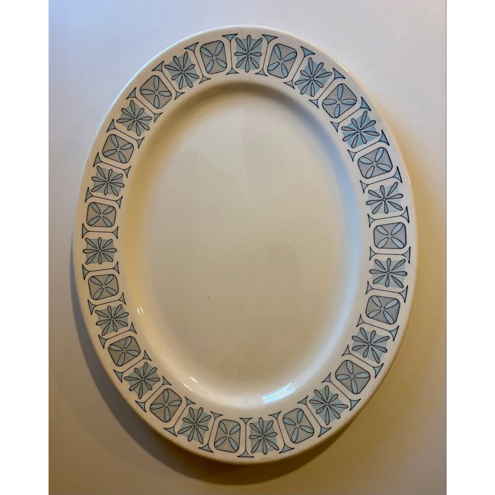 Vintage MCM Taylorstone Corinthian Atomic Flower Blue Platter or Serving Tray